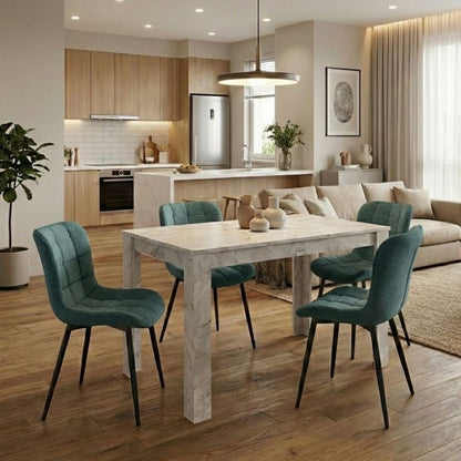 Σετ Τραπεζαρία 5 Τμχ Darlen - Chiara Χρώμα Λευκό Εφέ Μαρμάρου - Πράσινο 125x72x74