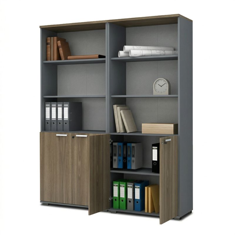 Βιβλιοθήκη Γραφείου με Κλειδαριά Επαγγελματική Venturo Χρώμα Ανθρακί - Καρυδί 160x40x200