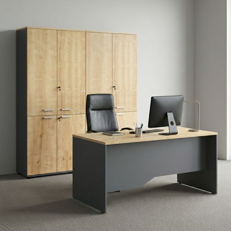 Ντουλάπα Γραφείου με Κλειδαριά Επαγγελματική Venturo Χρώμα Ανθρακί - Φυσικό Οξιάς 160x40x200