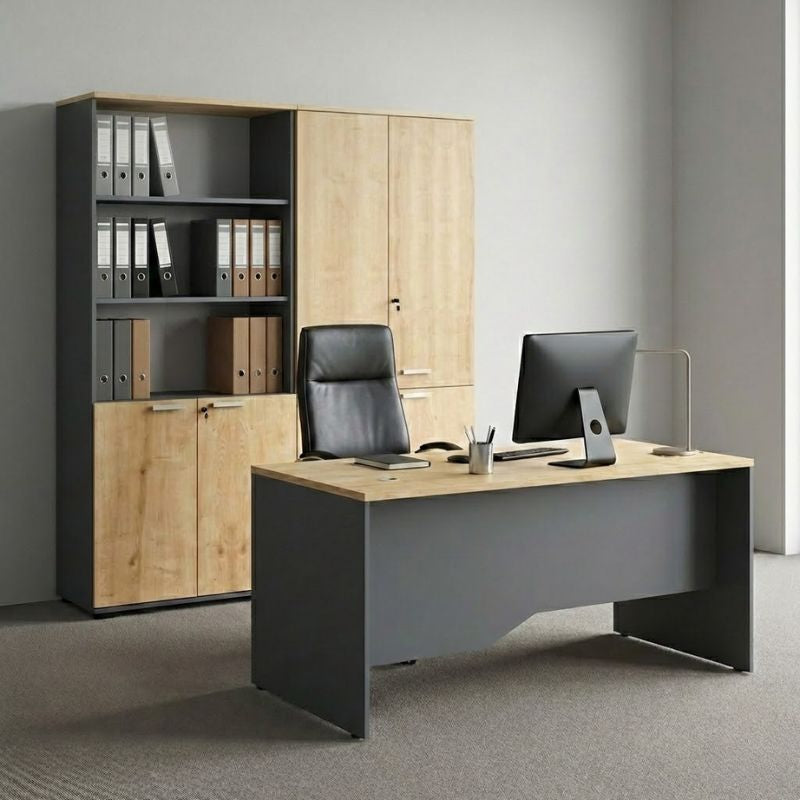 Ντουλάπα Γραφείου Επαγγελματική Venturo Χρώμα Ανθρακί - Φυσικό Οξιάς 160x40x200