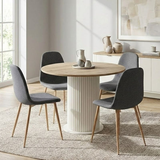 Σετ Τραπεζαρία 5 Τμχ Bohema - Iris Χρώμα Ivory/Sepet Oak - Γκρι Ø90x77,7