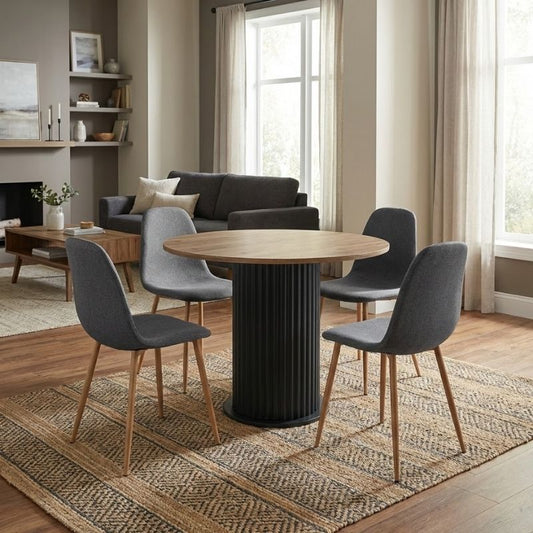 Σετ Τραπεζαρία 5 Τμχ Bohema - Iris Χρώμα Μαύρο/Sepet Oak - Γκρι/Φυσικό Πόδι Ø90x77,7