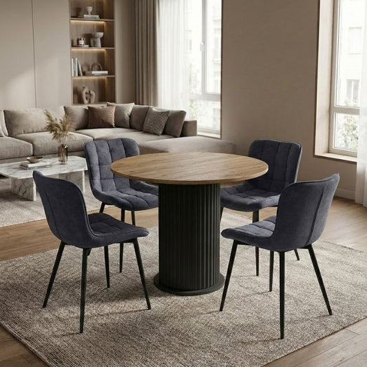 Σετ Τραπεζαρία 5 Τμχ Bohema - Chiara Χρώμα Μαύρο/Sepet Oak - Ανθρακί Ø90x77,7