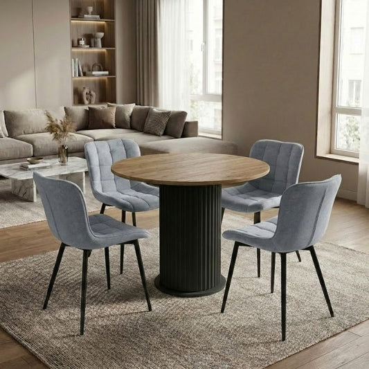 Σετ Τραπεζαρία 5 Τμχ Bohema - Chiara Χρώμα Μαύρο/Sepet Oak - Γκρι Ø90x77,7