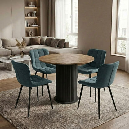 Σετ Τραπεζαρία 5 Τμχ Bohema - Chiara Χρώμα Μαύρο/Sepet Oak - Πράσινο Ø90x77,7