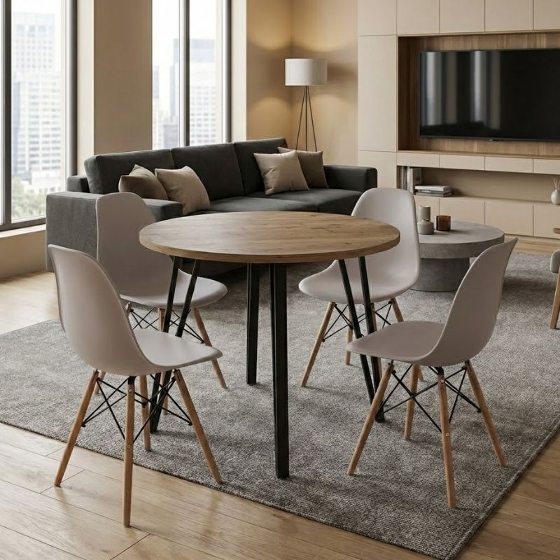 Σετ Τραπεζαρία 5 Τμχ Xana - Nova Χρώμα Sepet Oak - Cappuccino Ø90x77,7