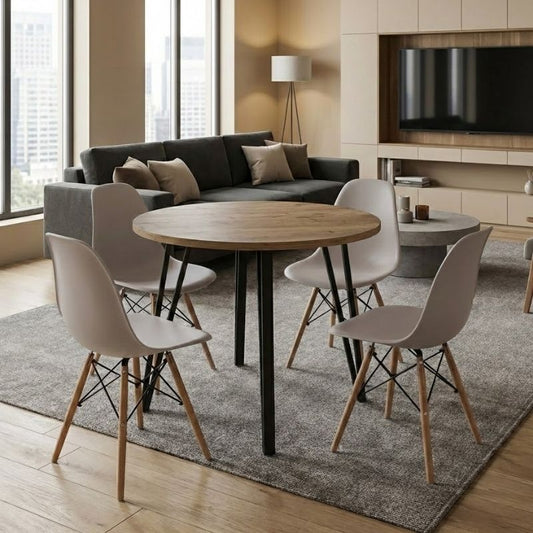 Σετ Τραπεζαρία 5 Τμχ Xana - Nova Χρώμα Sepet Oak - Cappuccino Ø90x77,7
