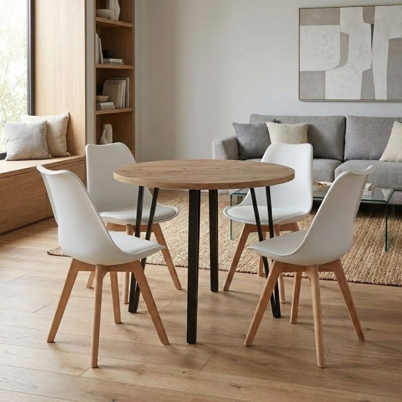 Σετ Τραπεζαρία 5 Τμχ Xana - Viva Χρώμα Sepet Oak - Λευκό Ø90x77,5