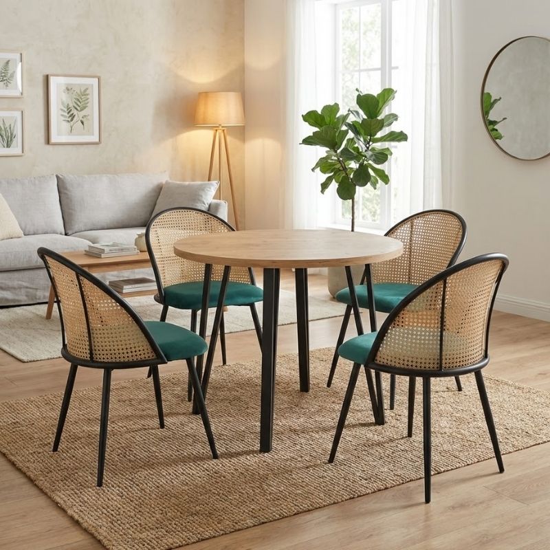 Σετ Τραπεζαρία 5 Τμχ Xana - Jacob Χρώμα Sepet Oak - Κυπαρισσί Ø90x77,5
