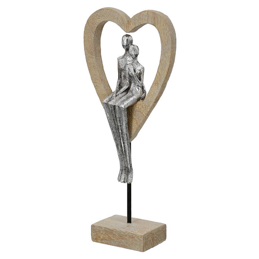 Γλυπτό Καρδιά "Aroha" Couple Motif Πολυρεζίνη Brown Ασημένιο 14.5x7x34