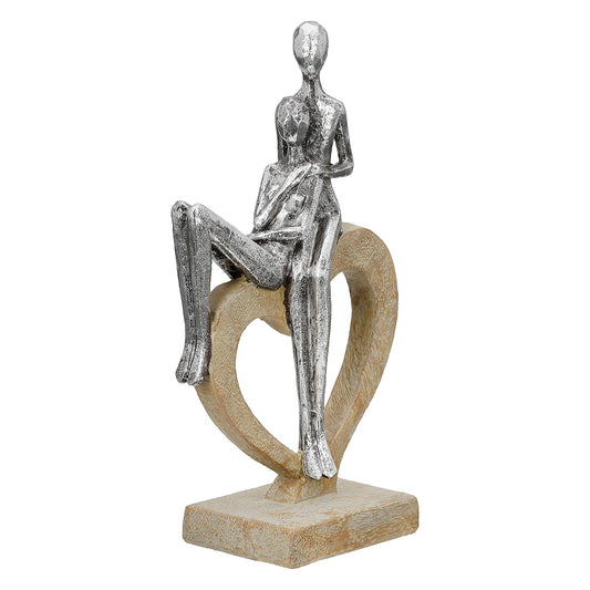 Γλυπτό Καρδιά "Aroha" Couple Motif Πολυρεζίνη Brown Ασημένιο 14x7x26