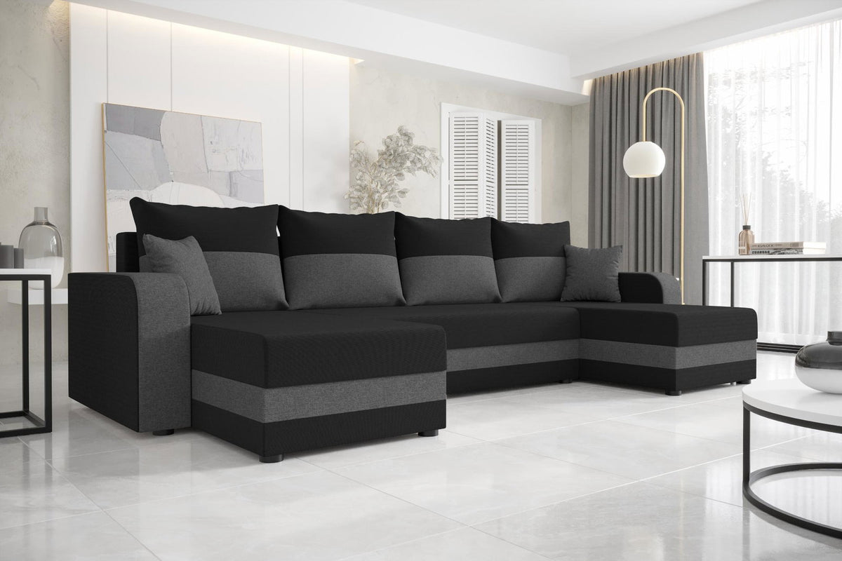 Γωνιακός Καναπές Dennis U Μαύρο - Γκρι Σκούρο 305x140x90