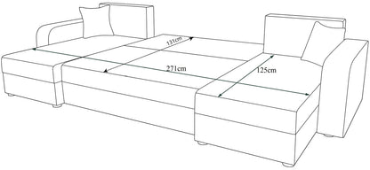 Γωνιακός Καναπές Dennis U Μαύρο - Γκρι Σκούρο 305x140x90