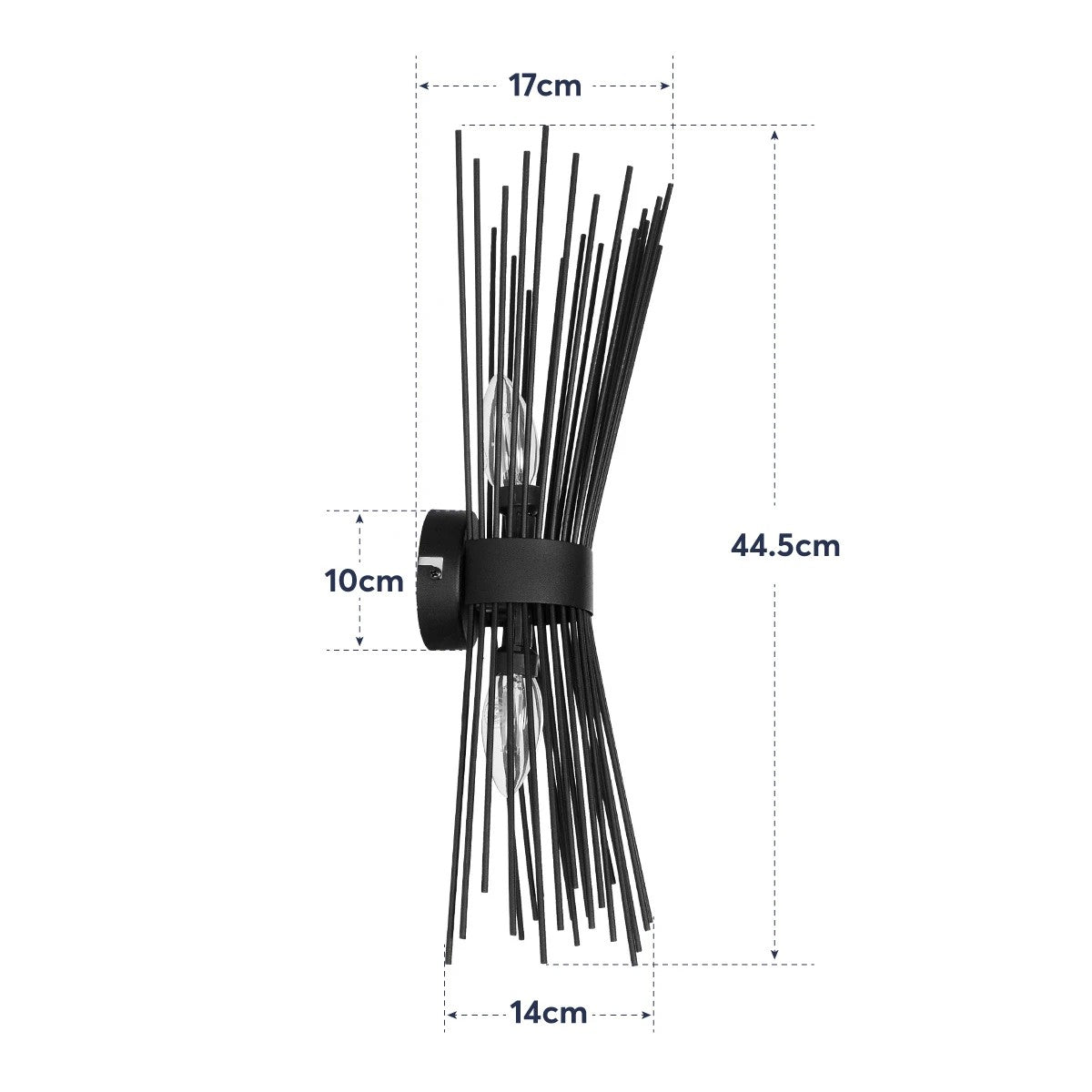 HORN 203-0043 Vintage Επιτοίχιο Φωτιστικό Απλίκα Δίφωτο 2 x E27 IP20 Μαύρο Μέταλλο - Μ17 x Π20 x Υ45cm