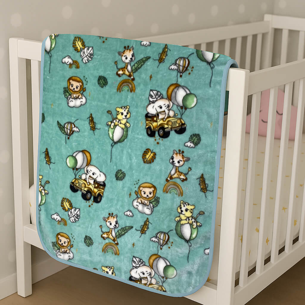 Βρεφική Κουβέρτα Κούνιας Βελουτέ Happy Zoo 110x140εκ