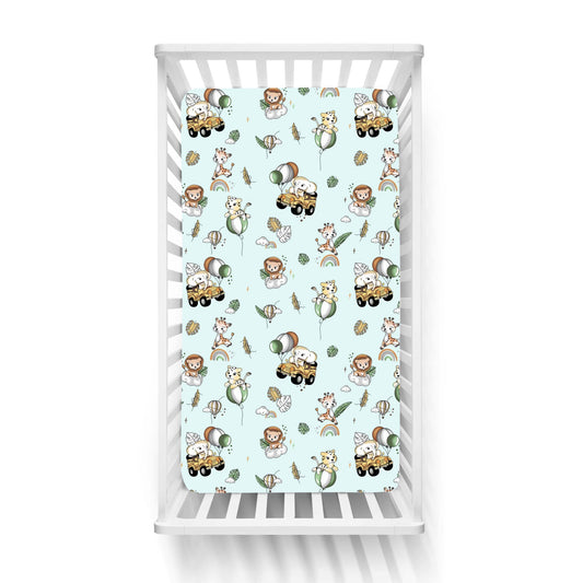 Βρεφικά Σετ Σεντόνι Κούνιας με Λάστιχο Happy Zoo