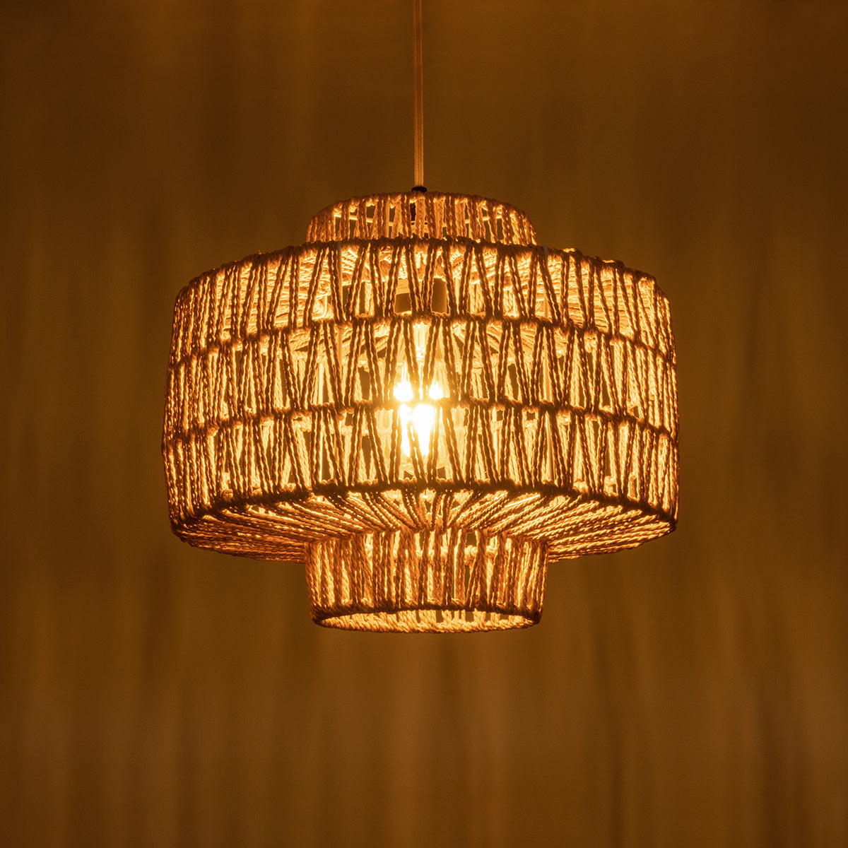 JENSON 00909 Boho Κρεμαστό Φωτιστικό Οροφής με Ντουί 1 x E27 AC 220-240V IP20 - Μπεζ - Μ33 x Π33 x Υ28