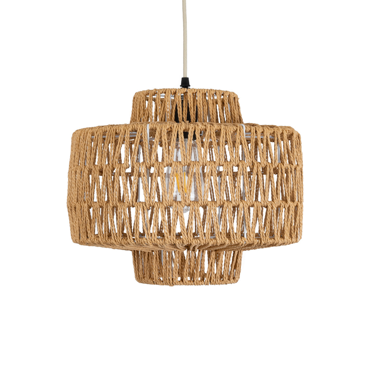JENSON 00909 Boho Κρεμαστό Φωτιστικό Οροφής με Ντουί 1 x E27 AC 220-240V IP20 - Μπεζ - Μ33 x Π33 x Υ28