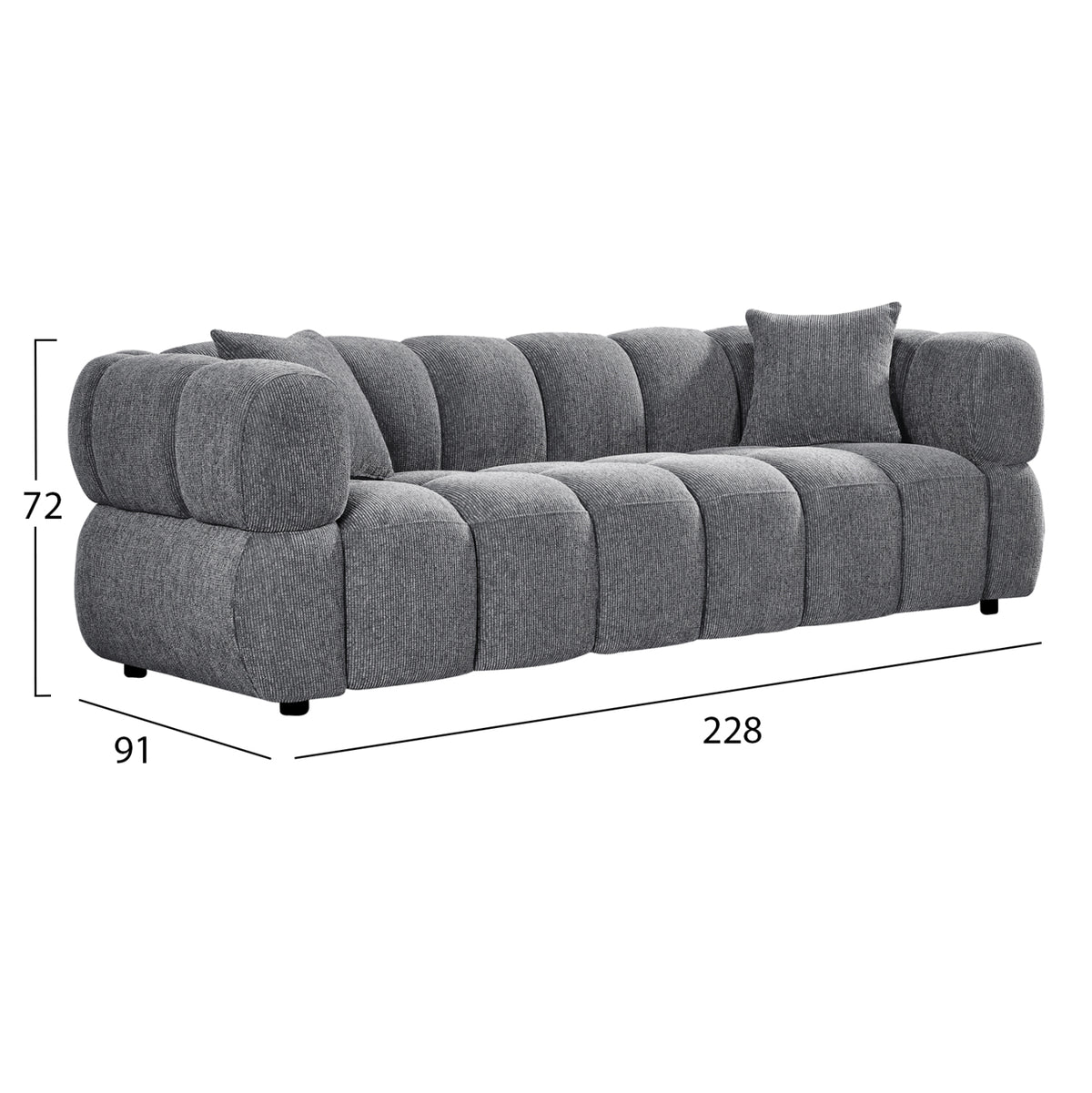 ΚΑΝΑΠΕΣ 3ΘΕΣΙΟΣ NORIKA ΓΚΡΙ ΥΦΑΣΜΑ 220x88x85