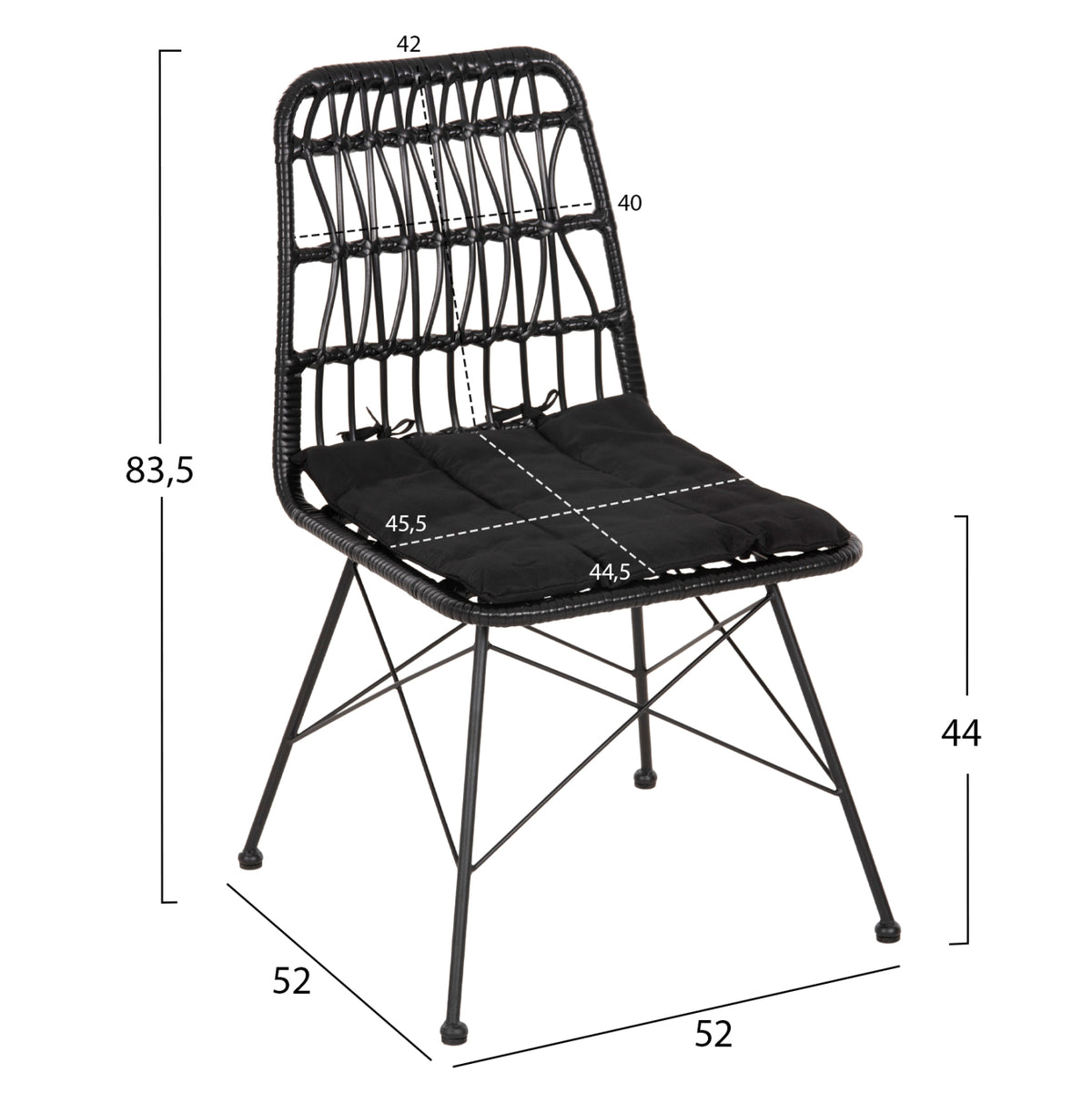 ΚΑΡΕΚΛΑ ΕΞ. ΧΩΡΟΥ ALLEGRA ΜΕΤΑΛΛΟ ΜΑΞΙΛΑΡΙ WICKER ΜΑΥΡΟ 52x52x83,5