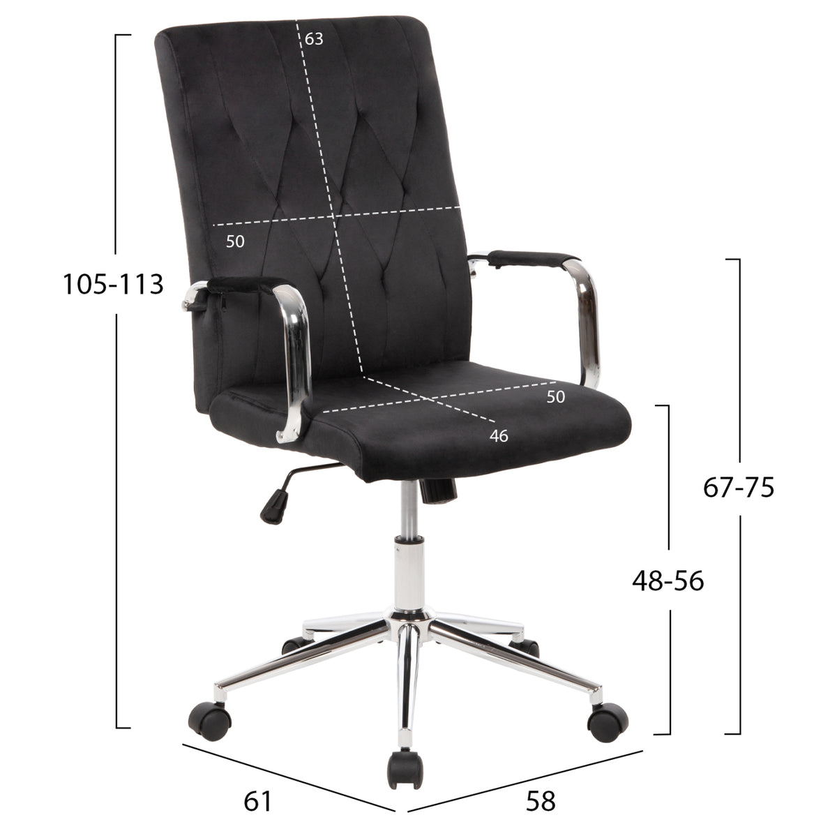 ΚΑΡΕΚΛΑ ΓΡΑΦΕΙΟΥ JOSEF ΜΑΥΡΟ ΒΕΛΟΥΔΟ INOX ΒΑΣΗ 58x61x105-113