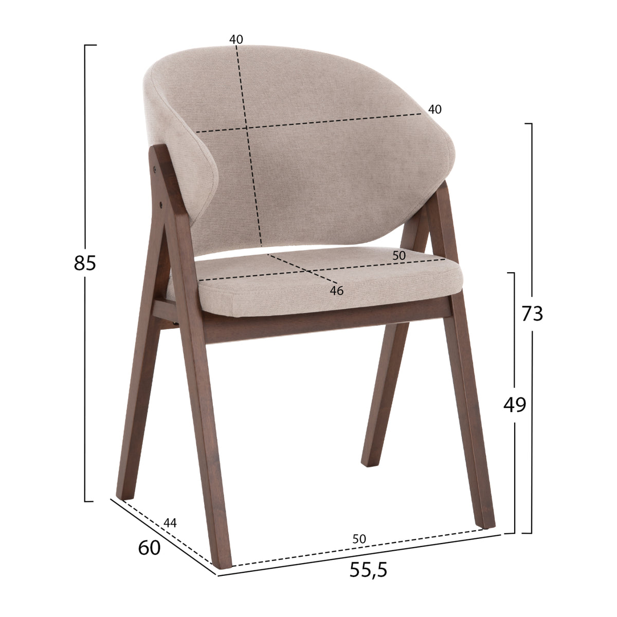 ΚΑΡΕΚΛΑ HANA RUBBERWOOD ΣΕ ΜΑΥΡΟ ΧΡΩΜΑ ΓΚΡΙ ΥΦΑΣΜΑ 55,5x60x85