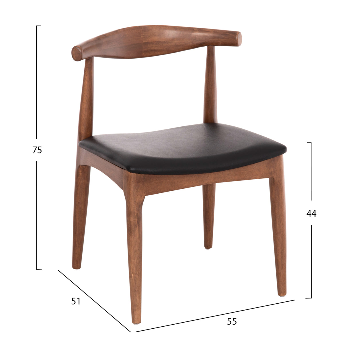 ΚΑΡΕΚΛΑ ΤΡΑΠΕΖΑΡΙΑΣ ALOR RUBBERWOOD ΚΑΡΥΔΙ ΜΑΥΡΟ PU 55x51x75