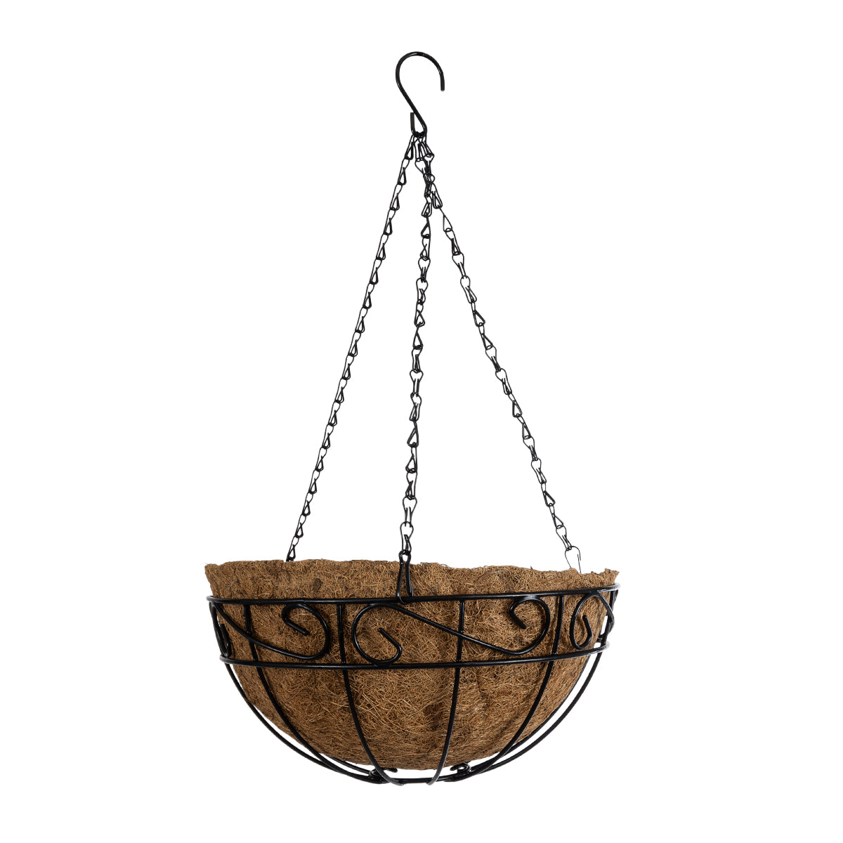 KARYSTOS 20563 Κρεμαστό Διακοσμητικό Κασπώ Γλάστρα - Flower Pot από Φλοιό Καρύδας Καφέ με Μαύρη Μεταλλική Βάση Φ30 x Υ15cm