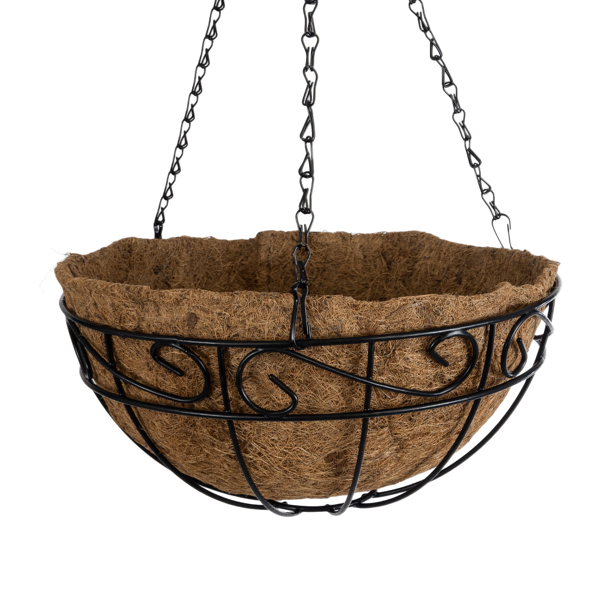 KARYSTOS 20563 Κρεμαστό Διακοσμητικό Κασπώ Γλάστρα - Flower Pot από Φλοιό Καρύδας Καφέ με Μαύρη Μεταλλική Βάση Φ30 x Υ15cm