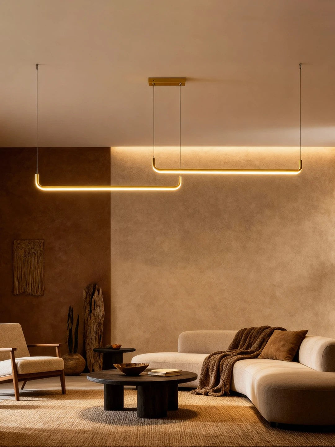 LINARIA KLV-101-0260-V2 LED Pendant Ceiling Light 72W 7200lm 180° AC 220-240V IP20 Adjustable CCT White with Remote Control from 2700K to 6000K Dimmable - Lumileds SMD Chip - Brushed Satin Gold - L212 x W4 x H20