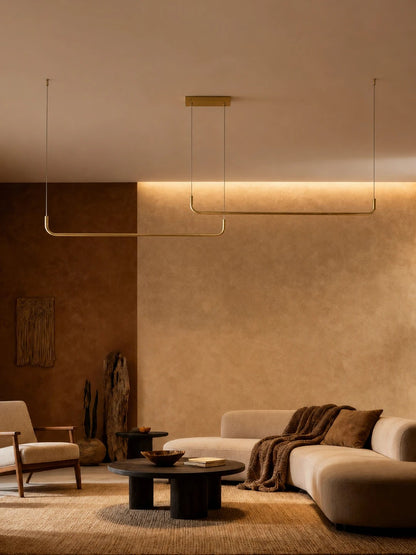 LINARIA KLV-101-0260-V2 LED Pendant Ceiling Light 72W 7200lm 180° AC 220-240V IP20 Adjustable CCT White with Remote Control from 2700K to 6000K Dimmable - Lumileds SMD Chip - Brushed Satin Gold - L212 x W4 x H20