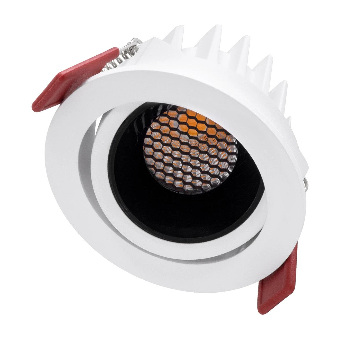 LEO KLV-101-0312 Recessed Adjustable Downlight Spotlight with Honeycomb Anti-Glare Reflector LED 10W 1250lm 38° AC 220-240V IP20 Warm White 2700K - Bridgelux COB Chip & TÜV SÜD Driver - White & Matte Black - L8.5 x W8.5 x H6.6 / Cutout 7.5cm