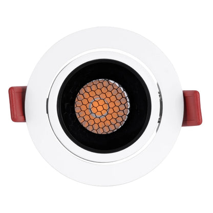 LEO KLV-101-0312 Recessed Adjustable Downlight Spotlight with Honeycomb Anti-Glare Reflector LED 10W 1250lm 38° AC 220-240V IP20 Warm White 2700K - Bridgelux COB Chip & TÜV SÜD Driver - White & Matte Black - L8.5 x W8.5 x H6.6 / Cutout 7.5cm