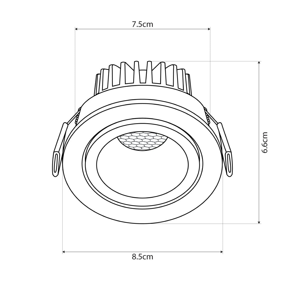 LEO KLV-101-0312 Recessed Adjustable Downlight Spotlight with Honeycomb Anti-Glare Reflector LED 10W 1250lm 38° AC 220-240V IP20 Warm White 2700K - Bridgelux COB Chip & TÜV SÜD Driver - White & Matte Black - L8.5 x W8.5 x H6.6 / Cutout 7.5cm