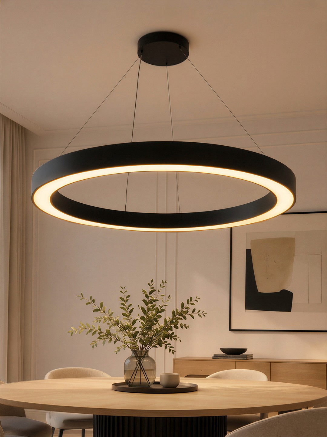RA KLV-101-0369 Κρεμαστό Φωτιστικό Οροφής LED 100W 10000lm 120° AC 220-240V IP20 Ρυθμιζόμενο Λευκό CCT με Χειριστήριο από 2700K έως 6000K Dimmable - Lumileds SMD Chip - Μαύρο Ματ - Μ120 x Π120 x Υ8