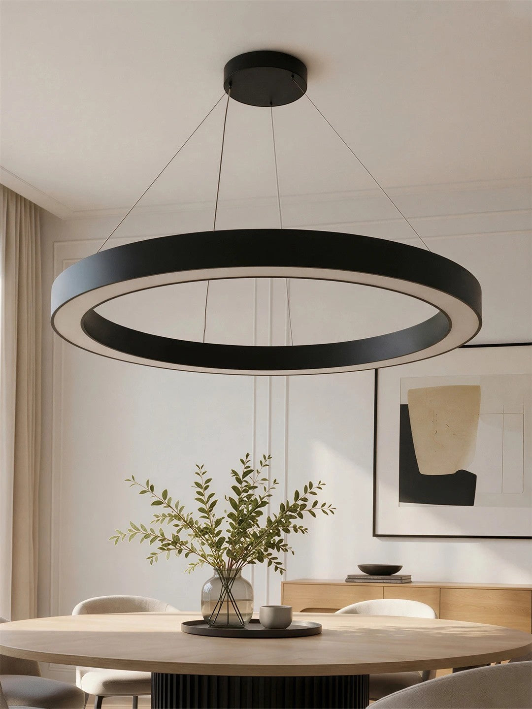 RA KLV-101-0369 Κρεμαστό Φωτιστικό Οροφής LED 100W 10000lm 120° AC 220-240V IP20 Ρυθμιζόμενο Λευκό CCT με Χειριστήριο από 2700K έως 6000K Dimmable - Lumileds SMD Chip - Μαύρο Ματ - Μ120 x Π120 x Υ8
