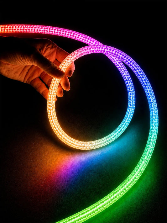 GLOWFLEX KLV-101-0514 Ταινία Neon Flex με Πλεκτή Υφασμάτινη Επένδυση LED 14W/m 840lm/m 360° DC 24V Αδιάβροχο IP65 120 x SMD5054 Chip/m Πολύχρωμο RGB+WW Dimmable - Sanan SMD Chip - Μ1000 x Π2.2 x Υ2.2 - Ρολό 10 Μέτρων
