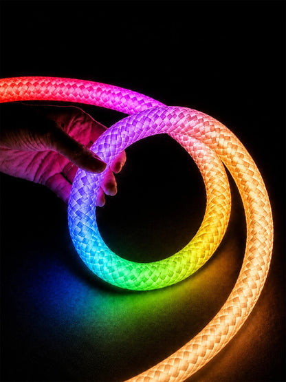 GLOWFLEX KLV-101-0517 Neon Flex LED Strip with Braided Fabric Coating 14W/m 840lm/m 360° DC 24V Waterproof IP65 120 x SMD5054 Chip/m Multicolor RGB+WW Dimmable - Sanan SMD Chip - L1000 x W3.5 x H3.5 - 10 Meter Roll