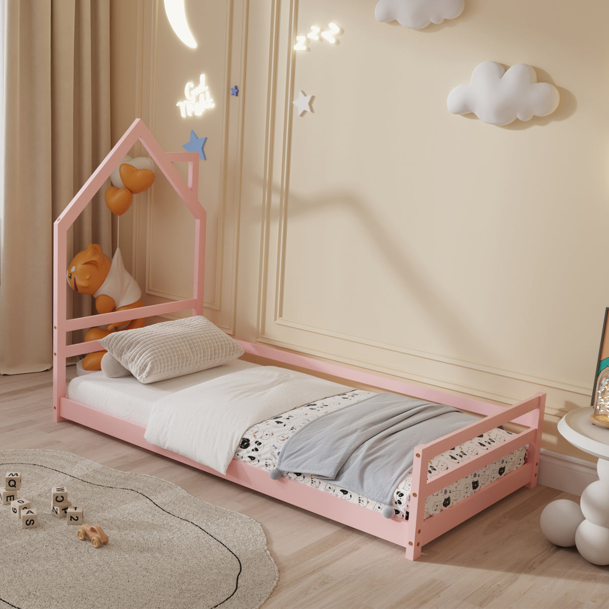 ΚΡΕΒΑΤΙ ΠΑΙΔΙΚΟ HOUSER τ.MONTESSORI ΞΥΛΟ ΠΕΥΚΟ ΡΟΖ 190x90εκ