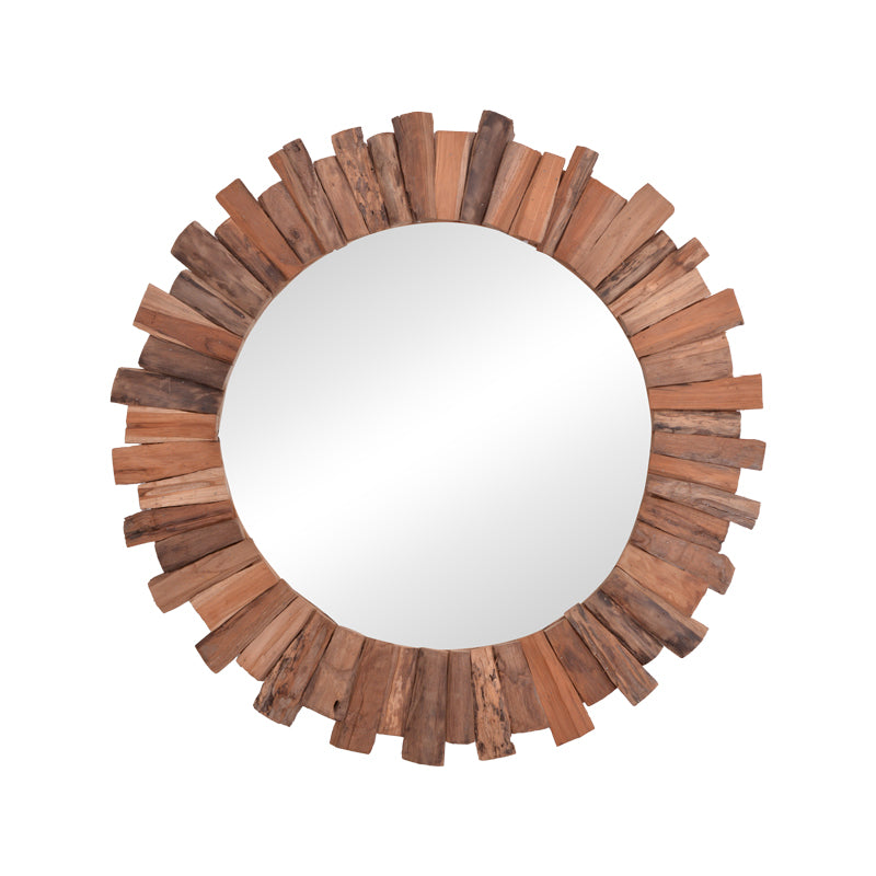 Καθρέπτης Rounder Teak Ξύλο σε Φυσική Απόχρωση Φ80x4