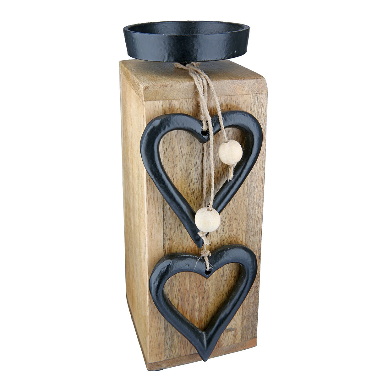 Κηροπήγιο "Hangin Heart" Καρδιά Μοτίφ Ξύλο Εκρού 8x8x22