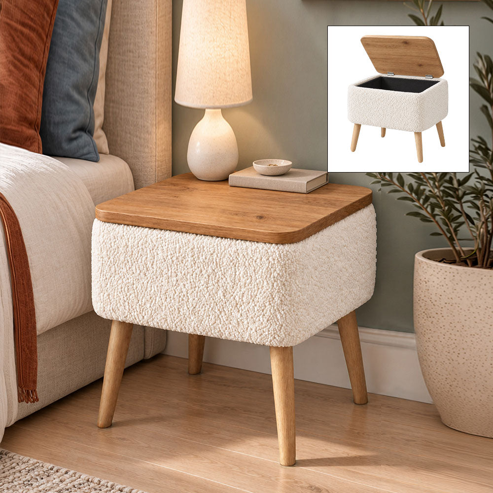 Κομοδίνο Nivo Ύφασμα Teddy Χρώμα Λευκό - Pine Oak 45x35x45