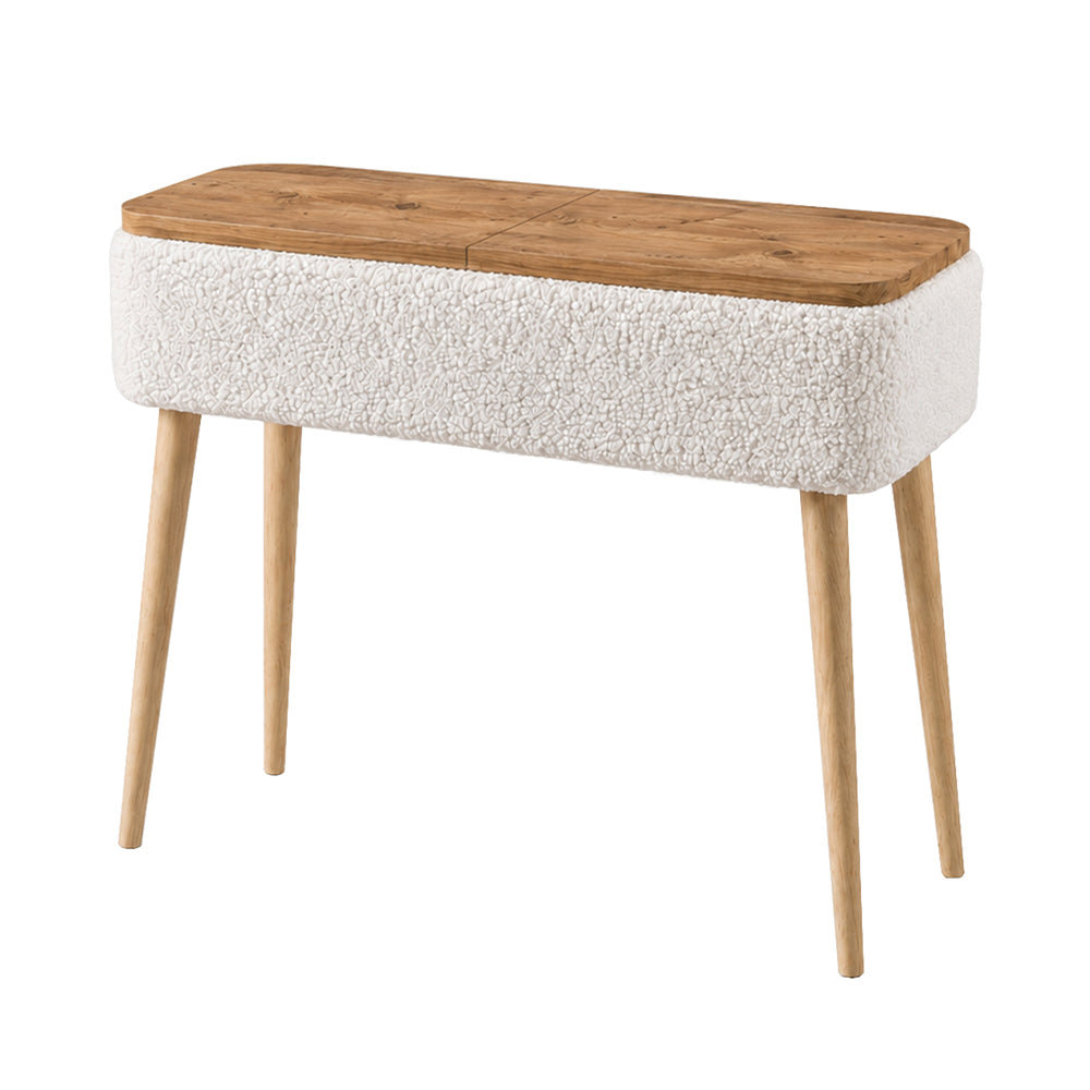 Κονσόλα Luno Ύφασμα Teddy Χρώμα Λευκό - Pine Oak 90x30x90