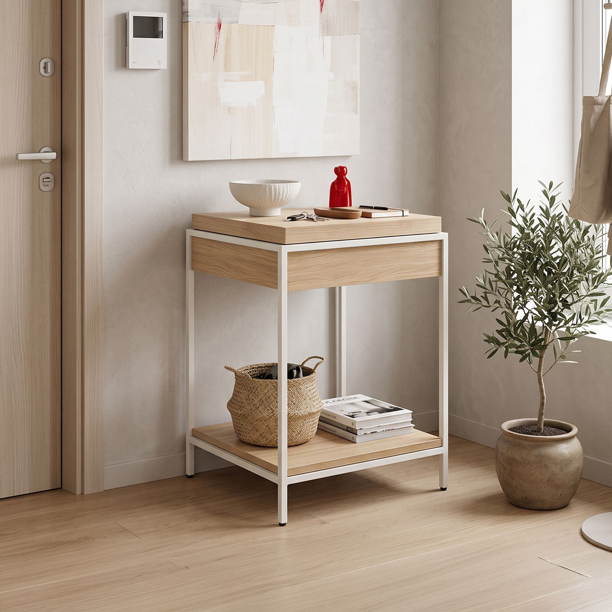 Κονσόλα Odar με Αποθηκευτικό Χώρο Sonoma MDF με Λευκό Μέταλλο 63x63x80