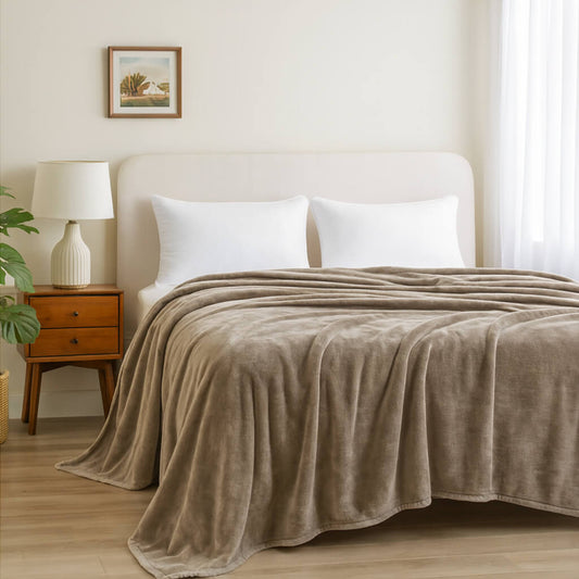 Κουβέρτα Βελουτέ Υπέρδιπλη Beige