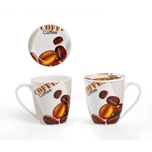 Κούπα Πορσελάνης New Bone 360ml με Καπάκι Σχέδιο Coffee Grain