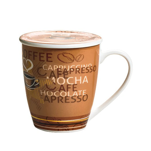 Κούπα Πορσελάνης New Bone 360ml με Καπάκι Σχέδιο Mocha