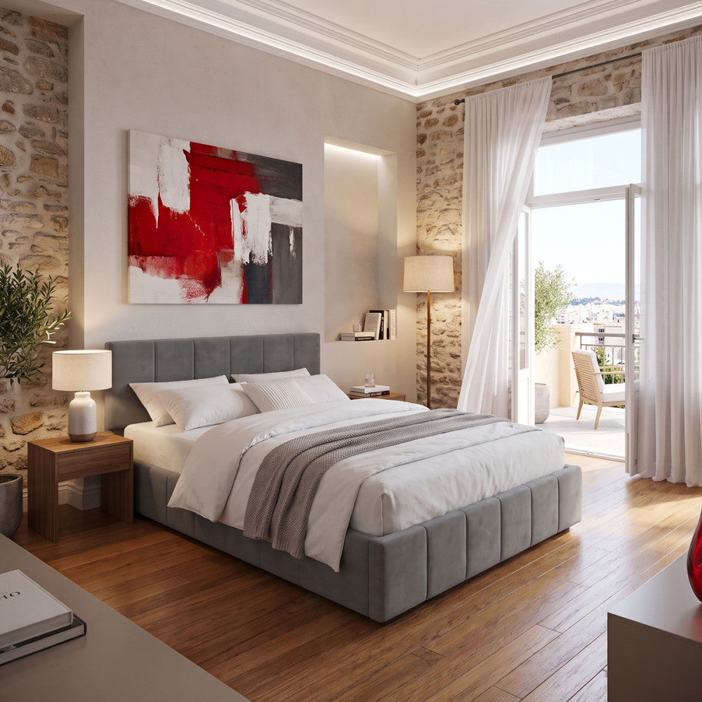 Doulia Double Bed Anthracite Velvet 150x200cm