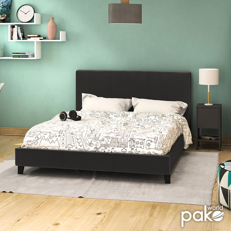 Κρεβάτι Nevil Διπλό 150x200 PU Χρώμα Μαύρο Ματ