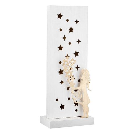 LED Rectangular "Sternenmadchen" Αστέρι Pattern MDF Λευκό 10x7x24